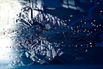 An electronic circuit board pattern with ICs and chipsets arranged in a beautiful order. Electronics illustrations