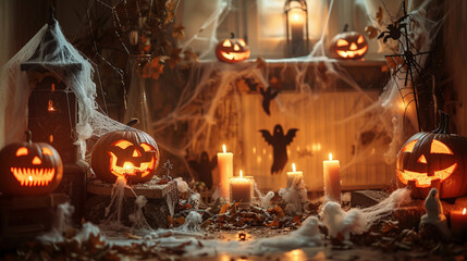 Obraz na płótnie Canvas Eerie Halloween Decor in Dim Light