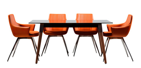 Modern dining set with orange chairs and black table, cut out