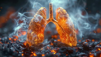 Illustration of lungs being damaged because of smoking, health care, colorful image - obrazy, fototapety, plakaty