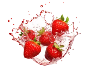 Poster Delicious strawberries juice splash cut out © Yeti Studio