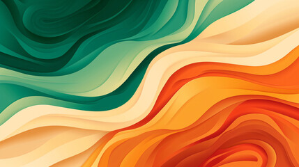 Waves, stripes, tricolour of green, white and orange as in Flag of Ireland. Irish-American Heritage Month abstract background template. - obrazy, fototapety, plakaty