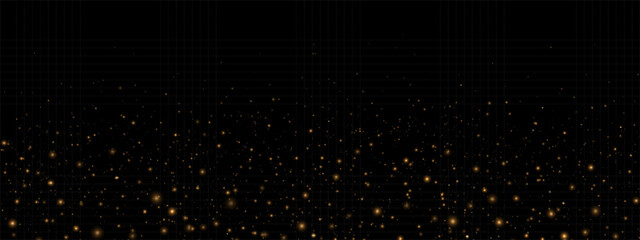 Gold Light PNG. Background with light bokeh effect. Christmas glowing background with light bokeh, confetti and texture overlay for design.