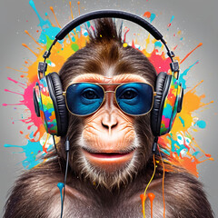 dj monkey in headphones