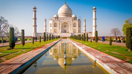 Fototapeta na wymiar Taj Mahal on a bright and clear day.