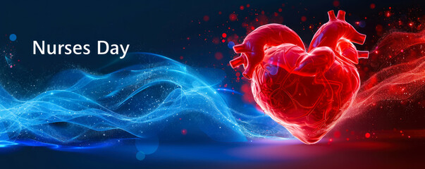 Graphic representation of National Nurses Day with a heart and ECG line, celebrating the dedication and compassion of nursing professionals