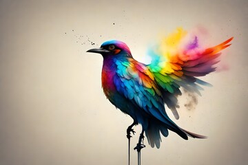 bird with wings made of smoke aerosols multicolor minimalism surrealism