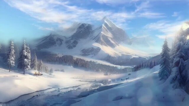 ski resort in the mountains seamless looping 4k animation video background