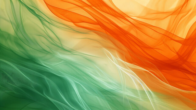 Irish-American Heritage Month abstract background template. Waves, stripes, tricolour of green, white and orange as in Flag of Ireland