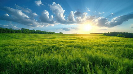 Fototapeta premium Scenic Green Field Natural Scenic Panorama Featuring a Green Field