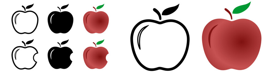 Apple - vector icon.Apple, apple core, bitten, half vector icons
