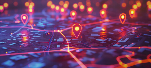 GPS, tracking, location markers, digital location information and mapping technology concept.