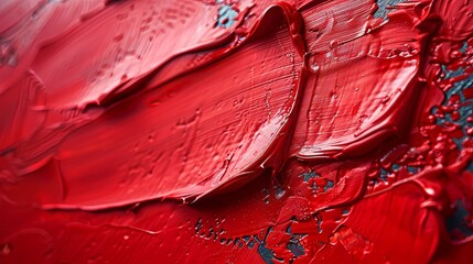 A close-up of the red painting with brushstrokes for the purpose of design.
