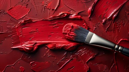 The red painting is shown with brushstrokes for design purposes