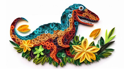 a tyrannosaurus created with the intricate quilling technique - obrazy, fototapety, plakaty