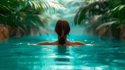 Deurstickers kobieta spędzająca czas w luksusowym basenie. © siwyk