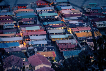 Water village view from the hilltop in Borneo Malaysia