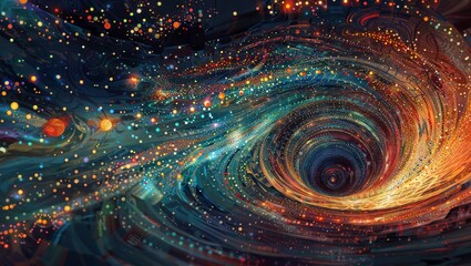 Swirling Vortex Portal: A colorful vortex with swirls and circles, creating a mesmerizing portal to another dimension.