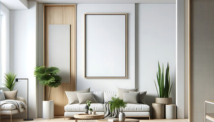 Wooden Frame mockup, Vintage, Art modern living room, Wall art and poster, Interior mockup. Modern interior design