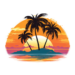 Fototapeta na wymiar Palm trees sunset vector illustration silhouette on