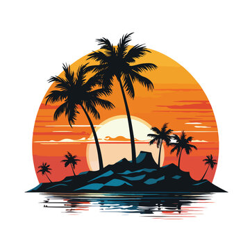 Palm trees sunset vector illustration silhouette on
