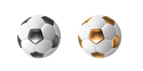 Football ball,soccer ball, vector set realistic 3d design style