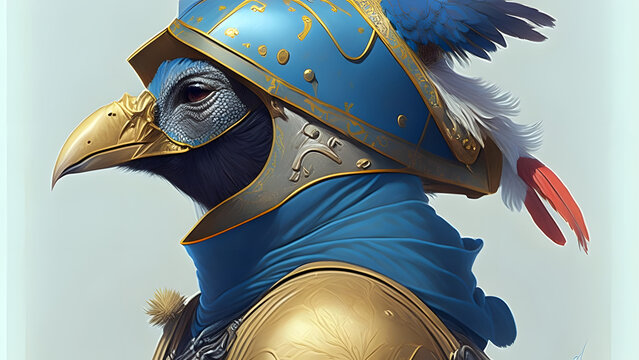 Rpg profile portrait of a fungus humanoid bird or close up of Aarakocra, AI generative