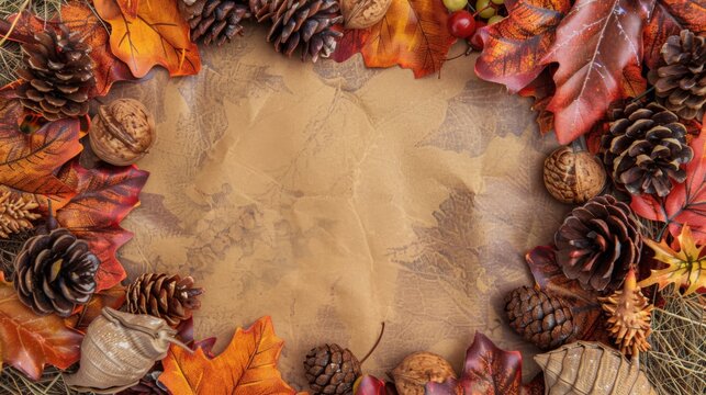 Celebrating the essence of Thanksgiving, this frame is beautifully adorned with autumn leaves, pine cones, and a cornucopia of nature bounty against a vintage backdrop, ideal for seasonal greetings.