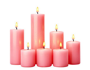 Obraz na płótnie Canvas Pink pillar candles with flames illuminated, cut out