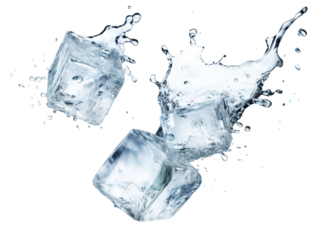 Three falling ice cubes, cut out