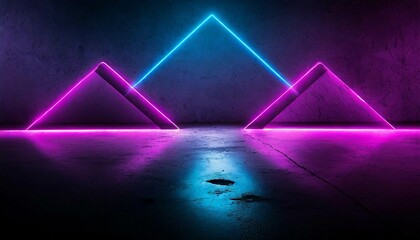 Naklejka premium Trendy figures in neon light on dark background.