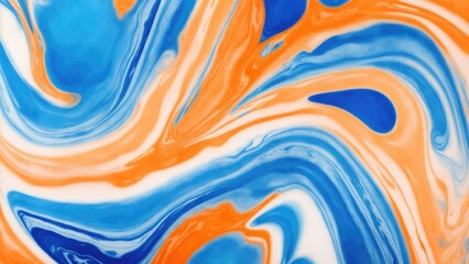 Fototapeta na wymiar Orange and Blue dynamic background mixing liquid paints art. Modern futuristic pattern marble translucent colors texture