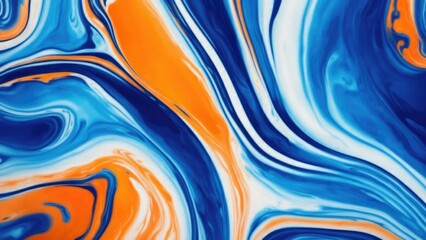 Orange and Blue dynamic background mixing liquid paints art. Modern futuristic pattern marble translucent colors texture