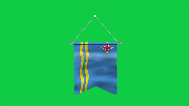 High detailed flag of Aruba. National Aruba flag. South America. 3D Render. Green Background.