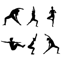 Set of  yoga poses collection, Yoga postures silhouette set, Silhouettes of yoga positions Vector & illustration
