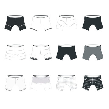 Underpants silhouettes icon. Male underwear types fl