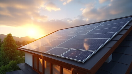 Solar panels installed on the roof of a house. 3d render
generativa IA - obrazy, fototapety, plakaty