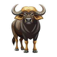 African Buffalo Illustration on White Background