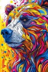 Mountain bear arty illustration colourful, generated with AI