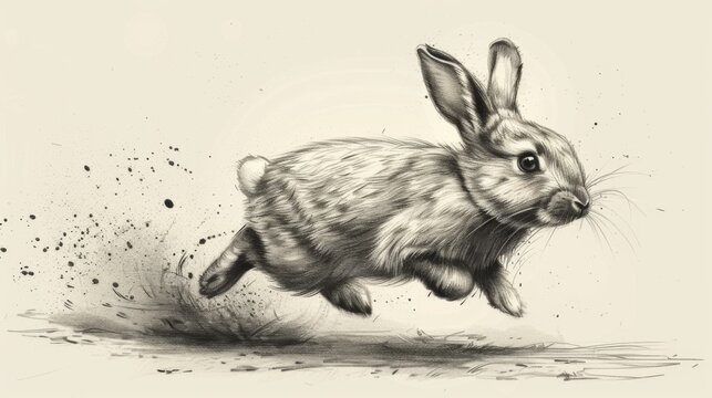 Sketch design, cute rabbit running, generated with AI