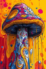 Psychedelic mushroom arty illustration colourful, generated with AI