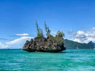 Plaid mouton avec motif Le Morne, Maurice Beautiful landscape of Mauritius island with turquoise lagoon