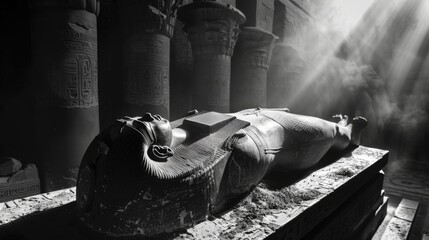 Touthankamon sarcophage in a chiaroscuro atmosphere, generated with AI - obrazy, fototapety, plakaty