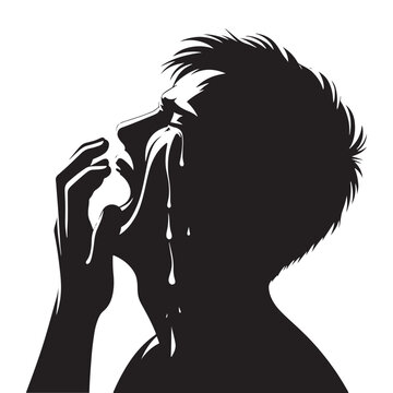 Poignant Crying Set of Silhouette - Conjuring the Essence of Emotion with Crying Illustration - Silhouette of Crying Expression
