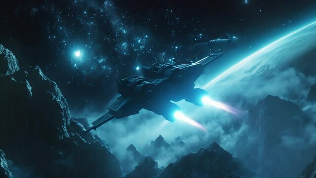 Jaw-dropping scenery: X-Wing flying over majestic planet. Generative ai