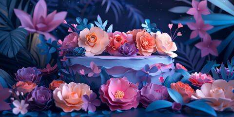 Obraz na płótnie Canvas Floral Adorned Wedding Cake.sweet dessert