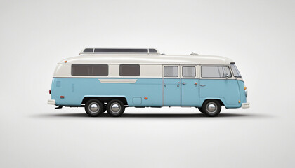 Light Blue Retro Camper Van Isolated on White Background - Vintage RV with a Nostalgic Touch, Perfect for Travel and Outdoor Adventure Concepts