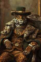 A painting with jaguars in coat, the style of pop culture mashup, generated with AI