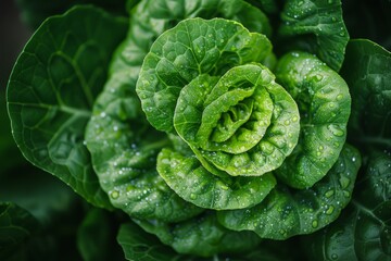 Obraz premium Macro shot of a fresh lettuce, view from above, generated with AI
