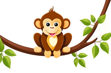 Obraz premium A drawing of a monkey with a funny face sitting on a branch on a white background.